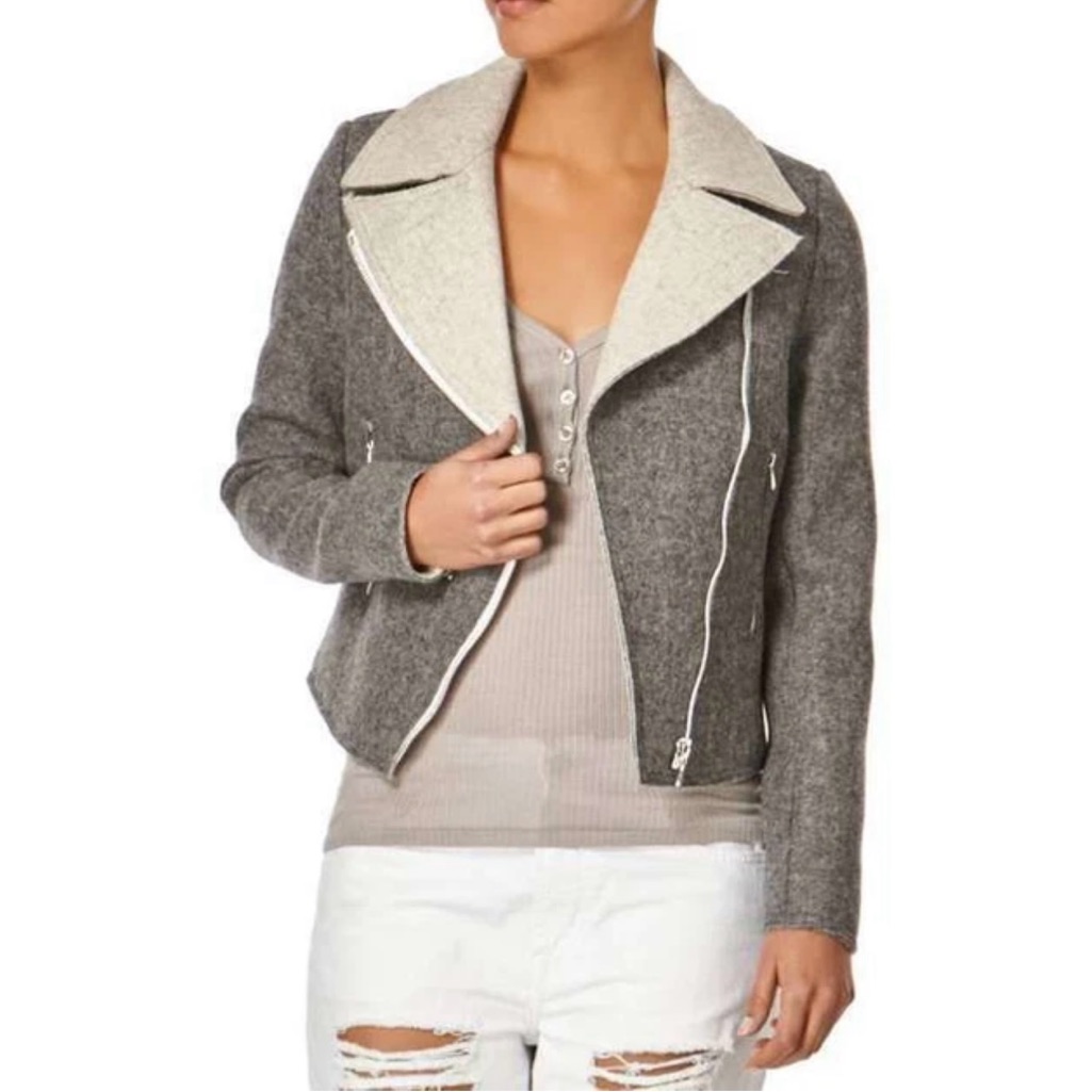 Vanessa Bruno Grey Wool-Blend Felt Biker Jacket. Size 4-6
